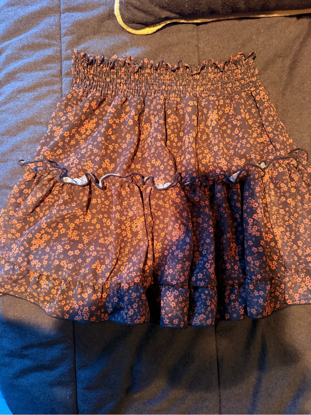Altar'd State Brown Floral Smocked Tiered Mini Skirt